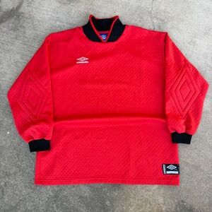 Vintage Umbro Quilted Goalkeeper Jersey Mens XL Red Soccer Padded Pullover USA
